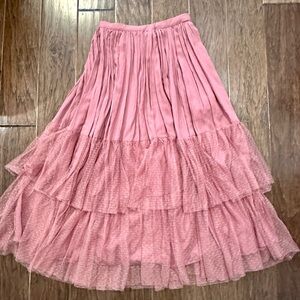 Joyfolie Blush Pink/Mauve  Tiered A-Line Skirt